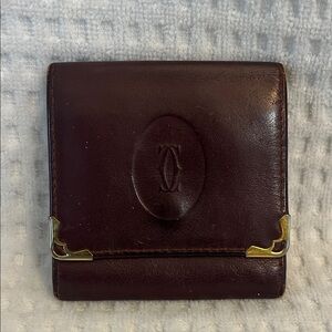 Cartier Dark Brown Leather Wallet with Gold Corners